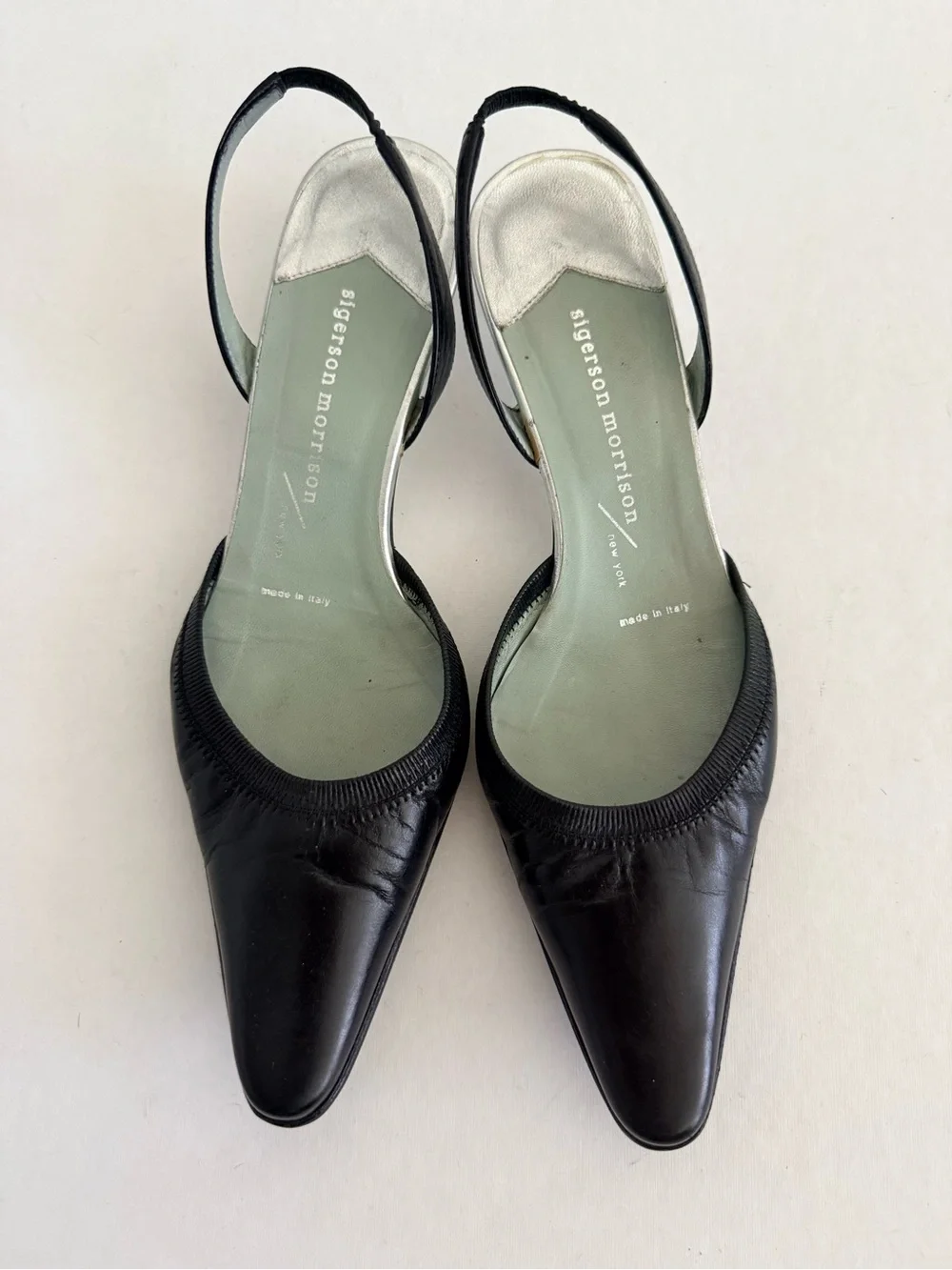 Sigerson Morrison Black Pointed Toe Kitten Heel Slingback Pumps